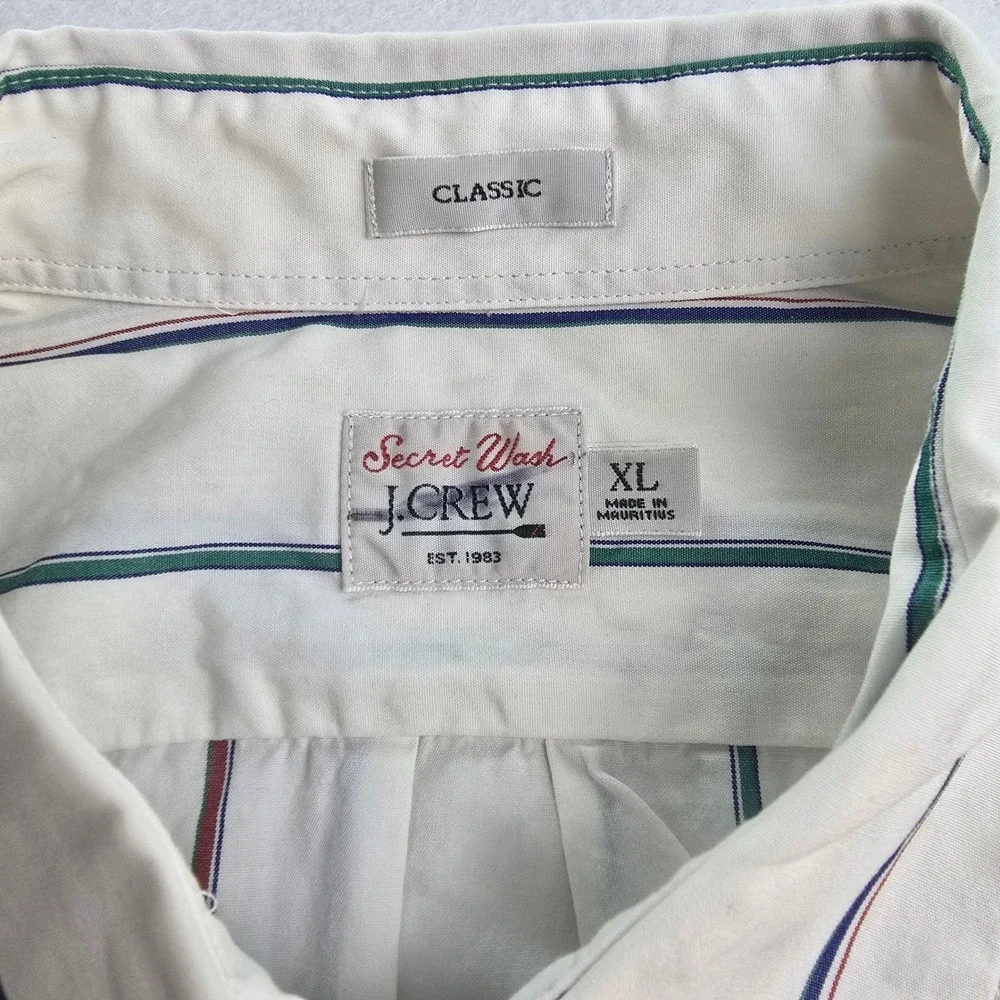 J.‎ Crew NWT Secret Wash Classic Fit Men's White Striped Button Down Shirt XL